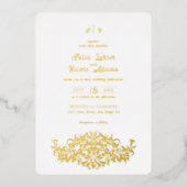 モダン エレガント ロマンティック フローラル リース ウェディング 箔招待状 (正面)