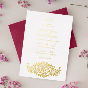 モダン エレガント ロマンティック フローラル リース ウェディング 箔招待状