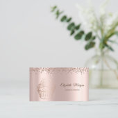 モダン エレガント ローズゴールド カップケーキ, スイーツ, ベーカリー 名刺 (スタンド正面)