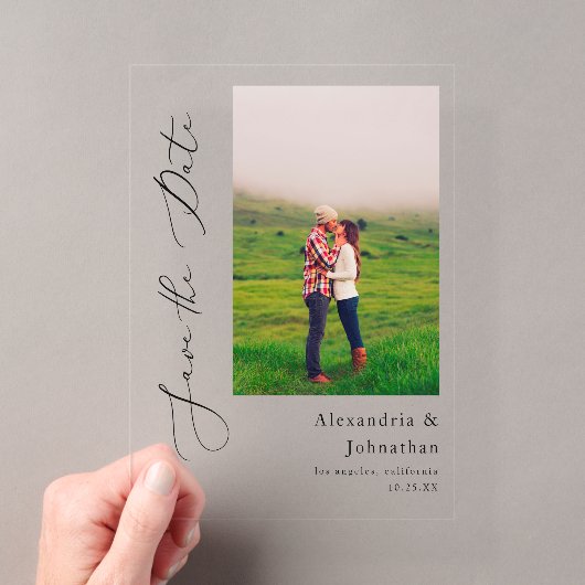 モダン エレガント 写真 Save the Date アクリル招待状 (インサイチュ (ポータブル))