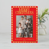 モダン エレガント 幾何学 ボーダー 写真 クリスマス 箔シーズンカード (立ち正面)