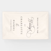 モダン,エレガント，手書きフォント，ベージュ結婚の 横断幕 (横)