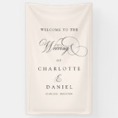 モダン,エレガント，手書きフォント，ベージュ結婚の 横断幕 (縦)