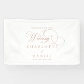 モダン,エレガント，手書きフォント，白結婚い 横断幕 (横)