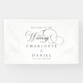 モダン,エレガント，手書きフォント，白結婚い 横断幕 (横)