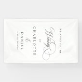 モダン,エレガント，手書きフォント，白結婚い 横断幕 (横)