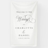 モダン,エレガント，手書きフォント，白結婚い 横断幕 (縦)