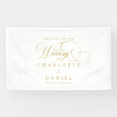 モダン,エレガント，手書きフォント，白結婚い 横断幕 (横)