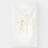 モダン,エレガント，手書きフォント，白結婚い 横断幕 (縦)