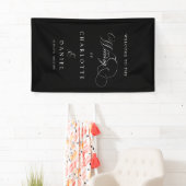 モダン,エレガント，手書きフォント，黒結婚い 横断幕 (インサイチュ)