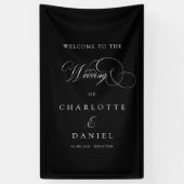 モダン,エレガント，手書きフォント，黒結婚い 横断幕 (縦)