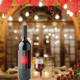 モダン エレガント 赤 黒 ストライプ 名前 またはイニシャル ワインラベル