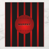 モダン エレガント 赤 黒 ストライプ 名前 またはイニシャル ワインラベル (シングルラベル)