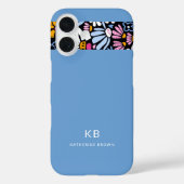 モダン エレガント 青 黒 花柄 Case-Mate iPhoneケース (裏面)