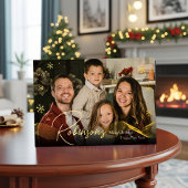 モダン エレガント 4 フォト ミニマル スクリプト クリスマス 箔シーズンカード