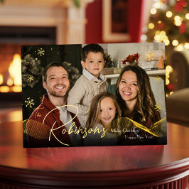 モダン エレガント 4 フォト ミニマル スクリプト クリスマス 箔シーズンカード