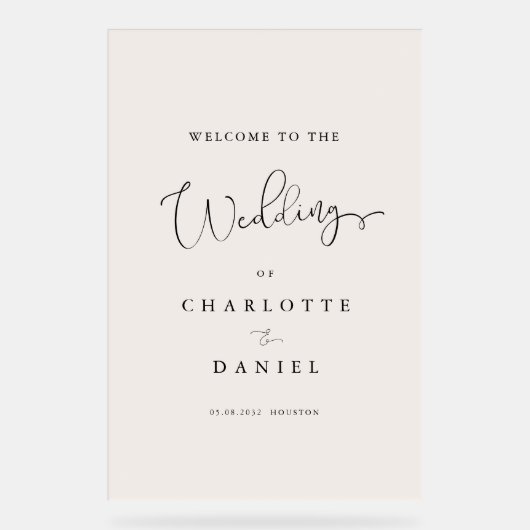 モダン, エレガント, Beige-White-Transparent, Script, アクリルサイン (正面)