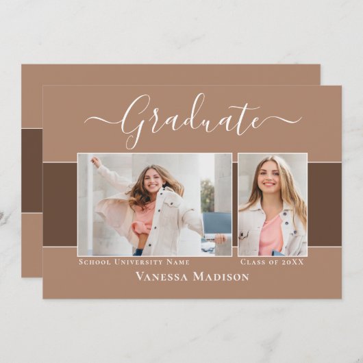 モダン |エレガント Earth Tone 2写真卒業 案内状 (正面/裏面)
