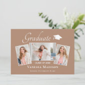 モダン |エレガント Earth Tone 3写真卒業 案内状 (スタンド正面)