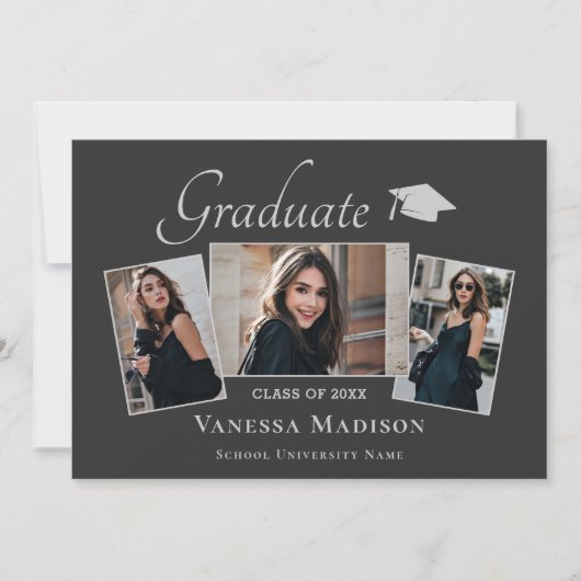 モダン |エレガント Earth Tone 3写真卒業 案内状 (正面)