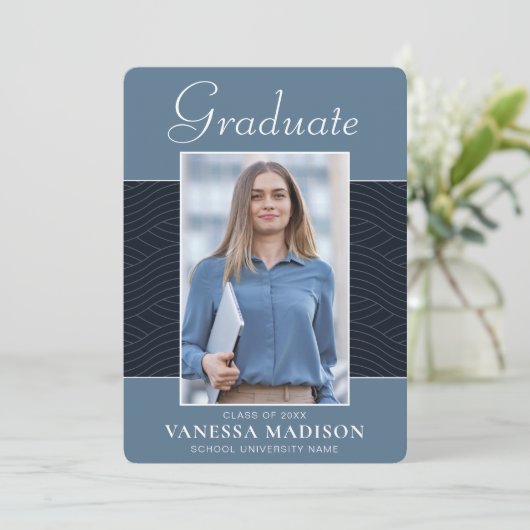 モダン |エレガントScript Dusty Blue 1フォトグラード 案内状 (スタンド正面)