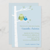 モダン オウル バーチ ベイビー シャワー 招待状 - 男の子 (正面/裏面)