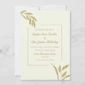 モダン オリーブグリーン クリーム ゴールドリーフ ウェディング 招待状 (正面)