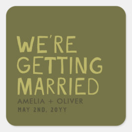 モダン オリーブグリーン タイポグラフィ | 太いストライプの裏面 スクエアシール