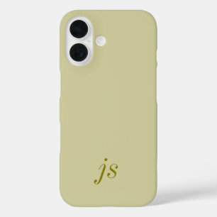 モダン オリーブグリーン ホワイト モノグラム 名前 iPhone 16ケース
