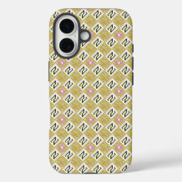 モダン オリーブ & マジェンタ 幾何学 トライバル パターン iPhone 16ケース