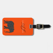 モダン オレンジとブラックのモノグラム ラゲッジタグ (正面横)