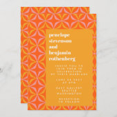 モダン オレンジ イエロー レトロ タイポグラフィー ウェディング 招待状 (正面/裏面)