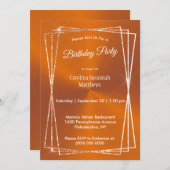 モダン オレンジ グリッター フレーム 誕生日 招待状 (正面/裏面)