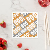 モダン オレンジ グレー Boo パターン ハロウィン スタンダードカクテルナプキン (インサイチュ)