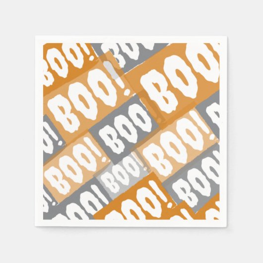 モダン オレンジ グレー Boo パターン ハロウィン スタンダードカクテルナプキン (正面)