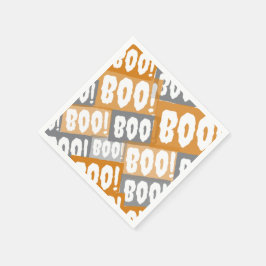 モダン オレンジ グレー Boo パターン ハロウィン スタンダードカクテルナプキン