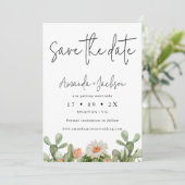 モダン オレンジ サボテン ウェディング セーブ・ザ・デート カード (スタンド正面)