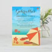 モダン オレンジ トロピカル ビーチ バースデー パーティー 招待状 (スタンド正面)