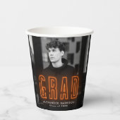 モダン オレンジ ネオン 卒業 紙コップ (正面)