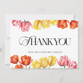 モダン オレンジ ピンク チューリップ フラワーブライダルシャワー サンキューカード
