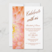 モダン オレンジ フラワー フォト ウェディング レセプション 招待状 (正面)