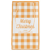 モダン オレンジ ペイズリー柄 クリスマス スモールペーパーバッグ (正面)