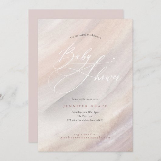 モダン,オーガニック,シンプル,水色,赤ちゃんシャワー 招待状 (正面/裏面)