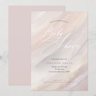 モダン,オーガニック,シンプル，水色，赤ちゃんシャワー 招待状