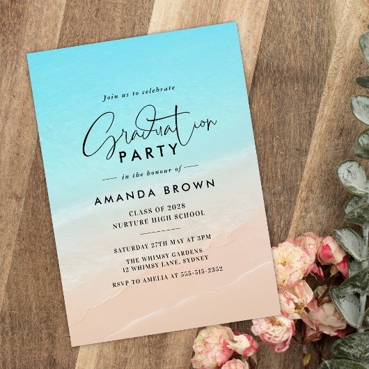 モダン オーシャンビーチ 卒業クラス 2026 招待状