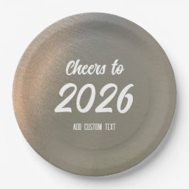 モダン オーダーメイド ブラッシュドメタル 2026 新年 パーティー ペーパープレート