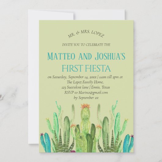 モダン カクタス ボーイ ファースト フィエスタ バースデー 招待状 (正面)