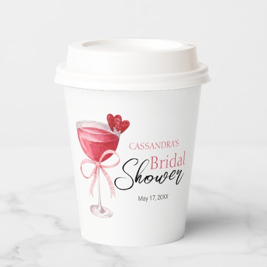 モダン カクテル ドリンク ピンク ボウ ブライダル シャワー 紙コップ (正面)