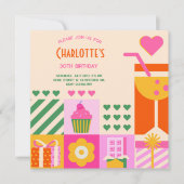 モダン カジュアル ネオン 大人 誕生日 招待状 (正面)