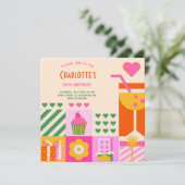 モダン カジュアル ネオン 大人 誕生日 招待状 (スタンド正面)